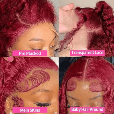 Tuneful Burgundy Color 13x6 6x5 Glueless Lace Front Closure Human Hair Wigs Curly Wigs