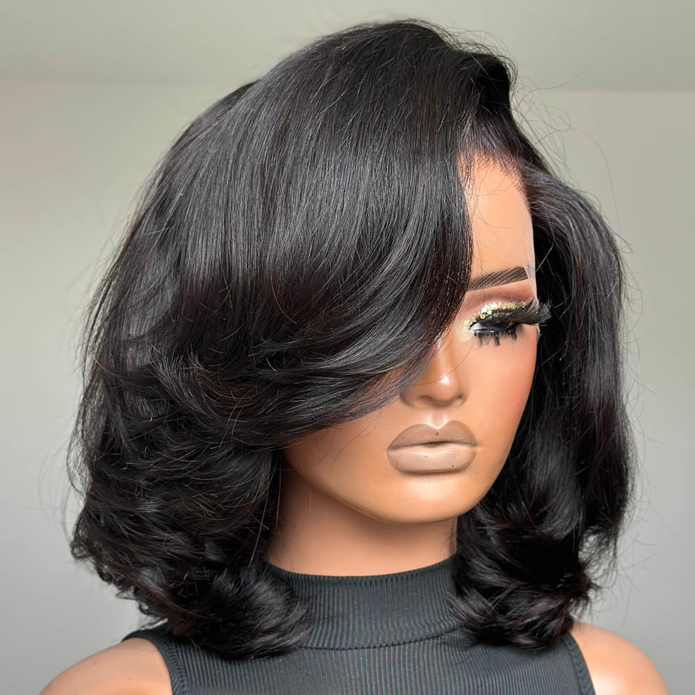 Trendy Side Part Layered Cut Blowout Bob Glueless Lace Wig