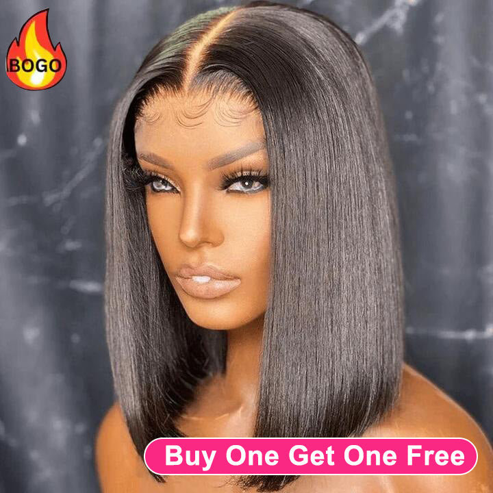 Tuneful 13x4 Short Human Hair Lace Frontal 180% Density Straight Bob Wigs Bogo Deal