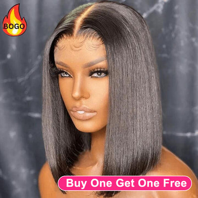Tuneful 13x4 Short Human Hair Lace Frontal 150% Density Straight Bob Wigs Bogo Deal