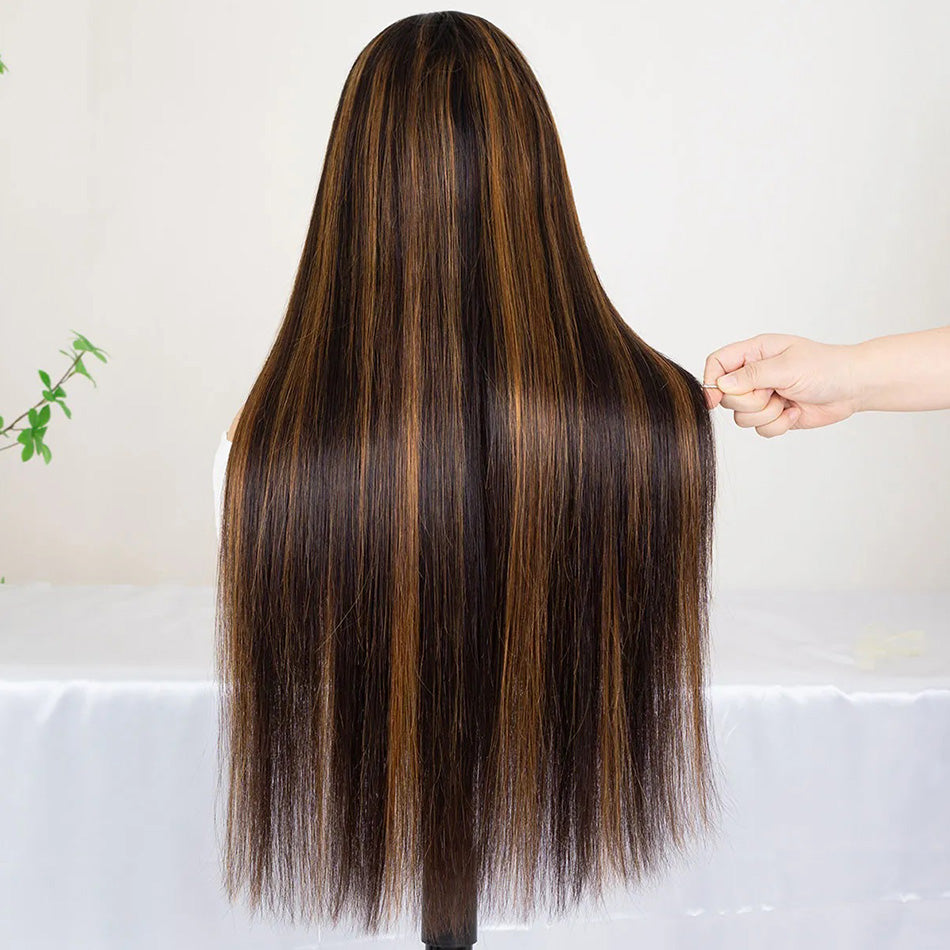 Tuneful 210% Density Highlight 1B/30# Colored Undetectable HD 5x5 13x4 Full Lace Frontal Closure Body Wave Straight Human Hair Wigs