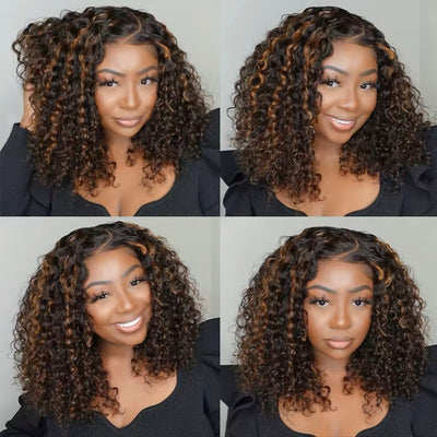 Super Deal Summer Style Brown Highlight Colored Curly 6x5 Wear Go Glueless Lace Human Hair Wigs