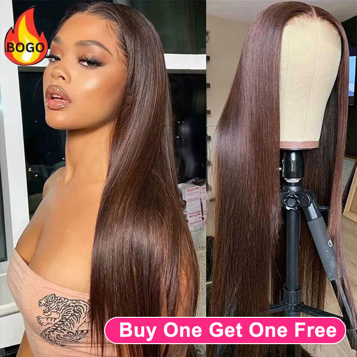 Tuneful Chocolate Brown #4 Colored 13x4 Lace Front Human Hair Straight Wigs Bogo Deal