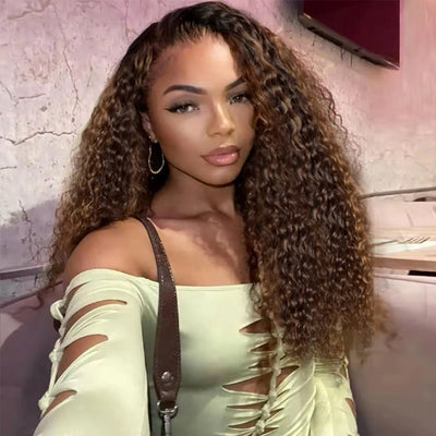 Tuneful 210% Density Highlight Brown Mixed Colored Undetectable HD 5x5 13x4 Full Lace Frontal Closure Water Wave Human Hair Wigs