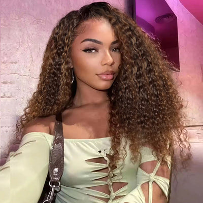 Tuneful 210% Density Highlight Brown Mixed Colored Undetectable HD 5x5 13x4 Full Lace Frontal Closure Water Wave Human Hair Wigs