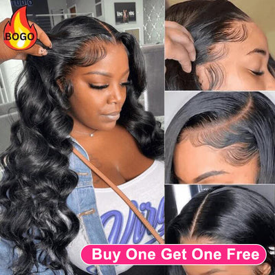 Tuneful Body Wave 13x6 Transparent Lace Frontal Human Hair 180% Density Wigs Bogo Deal