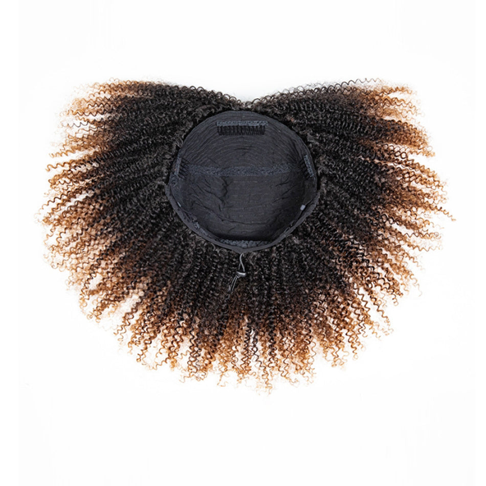 Dip-dyed Coily Curly Ombre Brown Colored 3 In 1 Half Wig ( Can be weared in half wig / headband wig / ponytail )