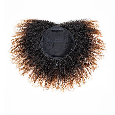 Dip-dyed Coily Curly Ombre Brown Colored 3 In 1 Half Wig ( Can be weared in half wig / headband wig / ponytail )