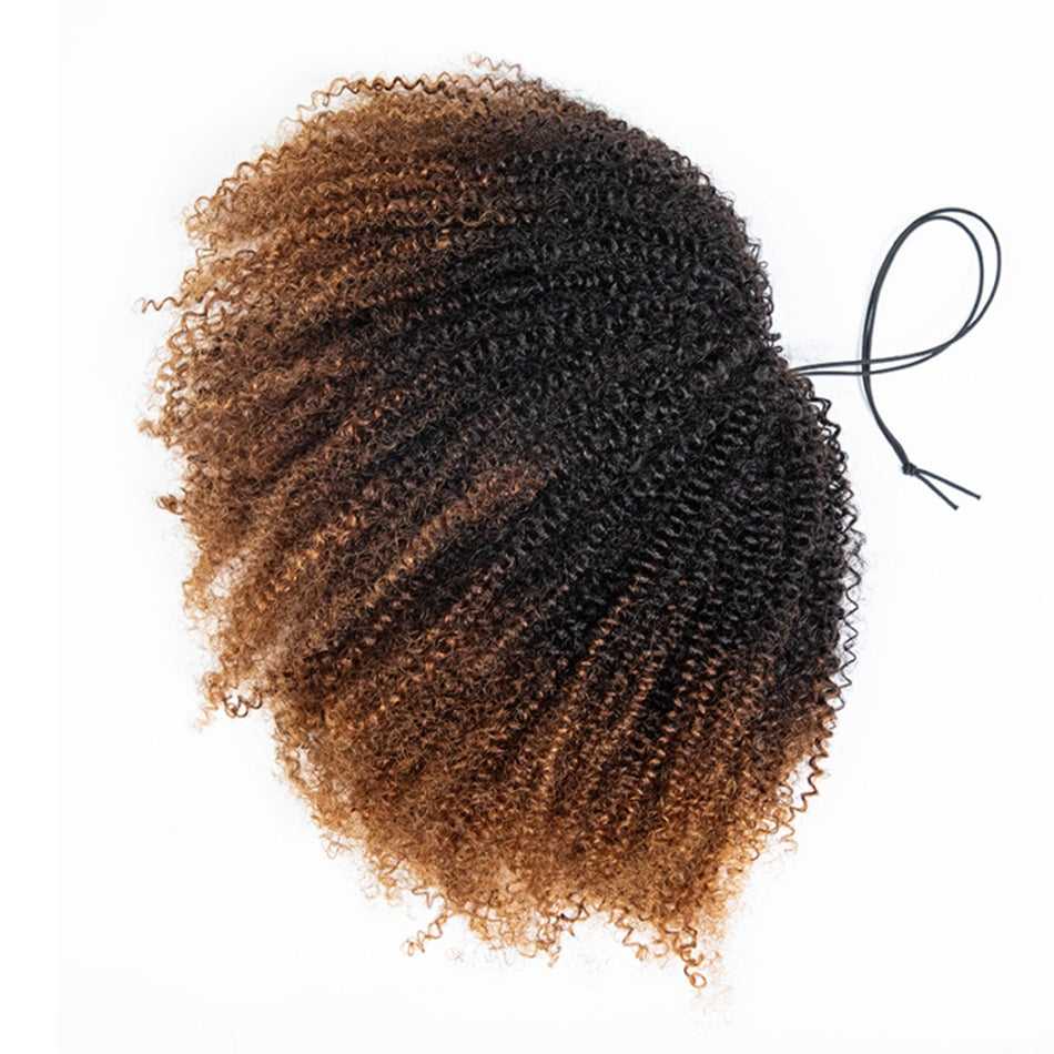 Dip-dyed Coily Curly Ombre Brown Colored 3 In 1 Half Wig ( Can be weared in half wig / headband wig / ponytail )