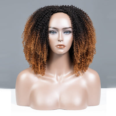 Dip-dyed Coily Curly Ombre Brown Colored 3 In 1 Half Wig ( Can be weared in half wig / headband wig / ponytail )