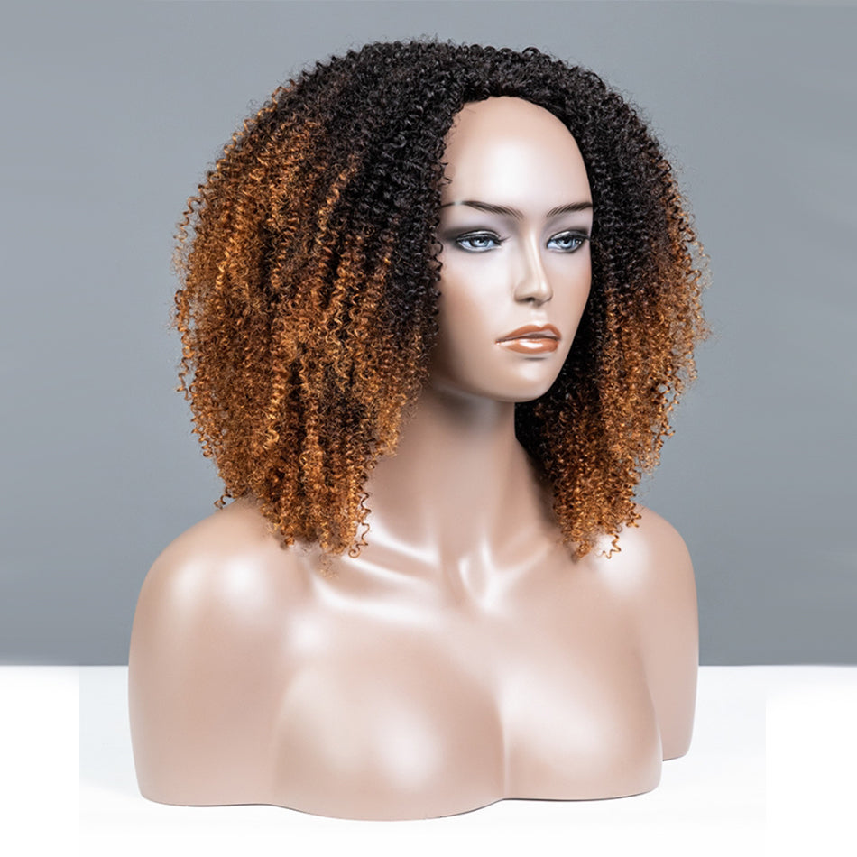Dip-dyed Coily Curly Ombre Brown Colored 3 In 1 Half Wig ( Can be weared in half wig / headband wig / ponytail )