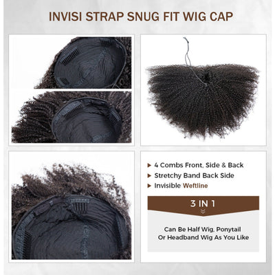Coily Kinky Curly Brown Colored 3 In 1 Half Wig ( Can be weared in half wig / headband wig / ponytail )