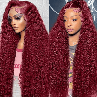 Tuneful Burgundy Color 13x6 6x5 Glueless Lace Front Closure Human Hair Wigs Curly Wigs
