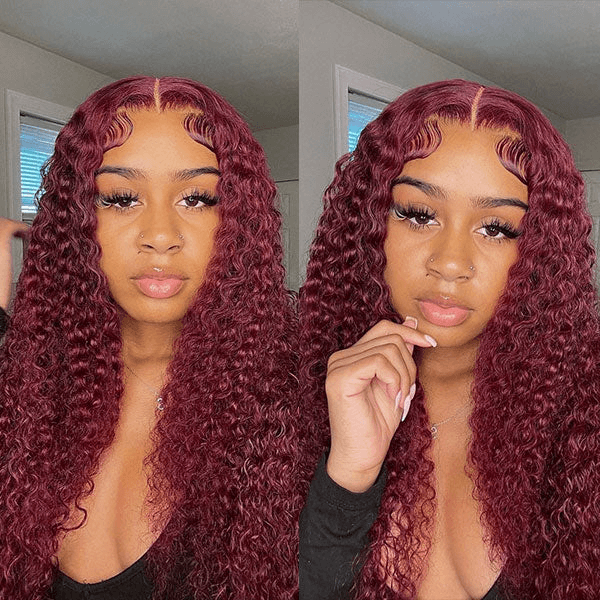 Tuneful Burgundy Color 13x6 6x5 Glueless Lace Front Closure Human Hair Wigs Curly Wigs