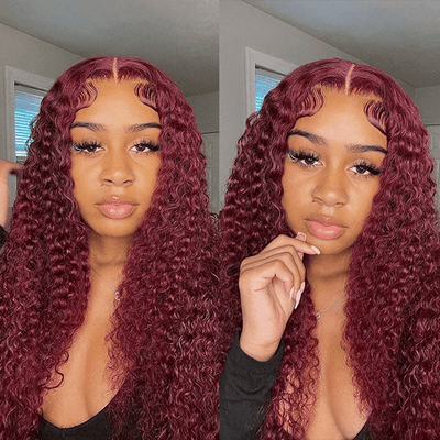 Tuneful Burgundy Color 13x6 6x5 Glueless Lace Front Closure Human Hair Wigs Curly Wigs