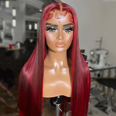 Tuneful Glueless Red Balayage Color 13x6 6x5 Lace Frontal Closure Human Hair Wigs