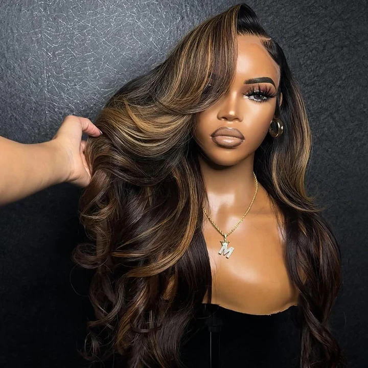 -32% Tuneful Premium 10A Brown Highlight Colored 210% Density Lace Front Closure Body Wave Wig 56 reviews from $149.00 R