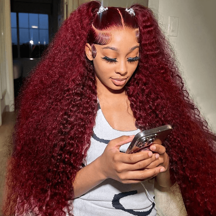 Tuneful Burgundy Color 13x6 6x5 Glueless Lace Front Closure Human Hair Wigs Curly Wigs
