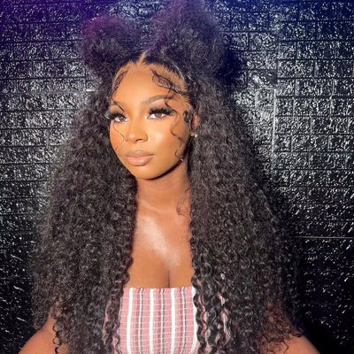 [2Wigs 13x6] Blonde Straight & Natural Black Jerry Curly 30 Inches Lace Frontal Wigs