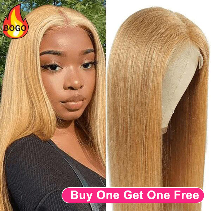 Tuneful Honey Blonde Colored 13x4 HD Lace Frontal Human Hair 180% Density Straight Wigs Bogo Deal