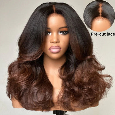 Tuneful 250% Density Heavy Layered Cut Ombre Brown Colored Glueless Lace Wig