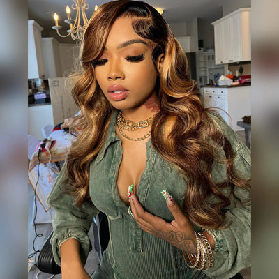 Tuneful 210% Density Highlight 4/27# Colored Undetectable HD 5x5 13x4 Full Lace Frontal Closure Body Wave Straight Human Hair Wigs