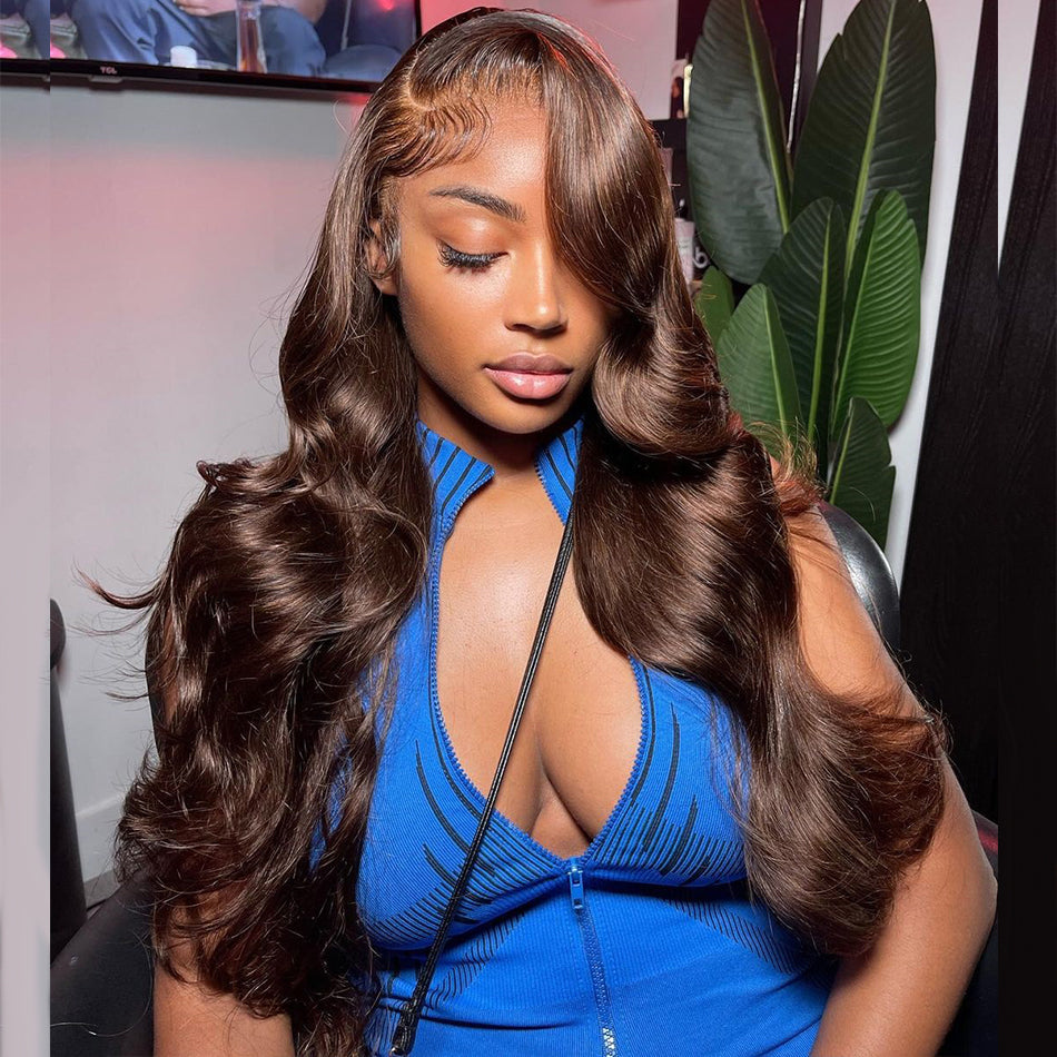 Tuneful 210% Density Undetectable HD Lace Chocolate Brown Colored Human Hair Wigs Body Wave
