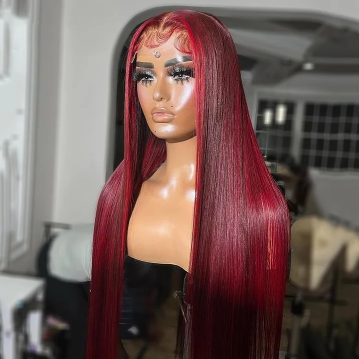 Tuneful Glueless Red Balayage Color 13x6 6x5 Lace Frontal Closure Human Hair Wigs