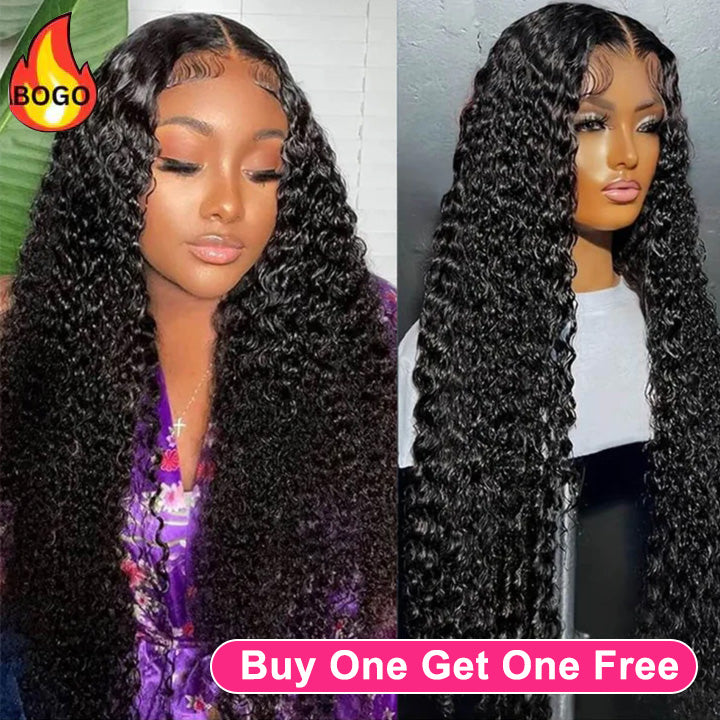 Tuneful Jerry Curly 13x6 Transparent Lace Frontal Human Hair 180% Density Wigs Bogo Deal