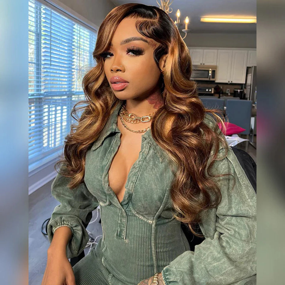 Tuneful 210% Density Highlight 4/27# Colored Undetectable HD 5x5 13x4 Full Lace Frontal Closure Body Wave Straight Human Hair Wigs