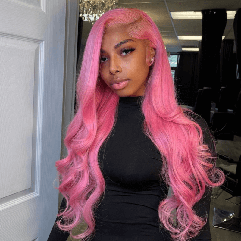 Tuneful Special Customise Pink Colored Body Wave 13x4 13x6 HD Lace Front Human Hair 613 Frontal Wigs 180% Density