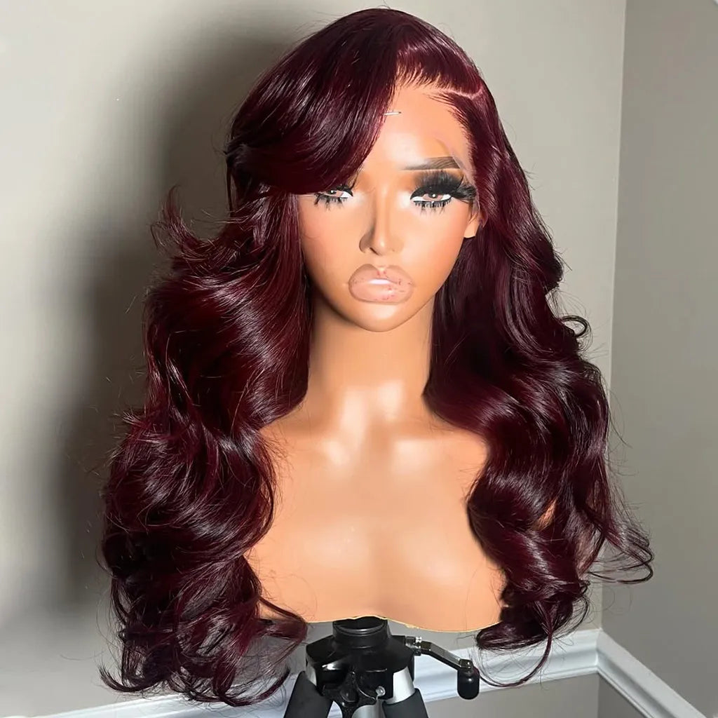 Tuneful Plum Wine Burgundy 99J Colored 10A Premium 210% Dense Human Hair Wigs