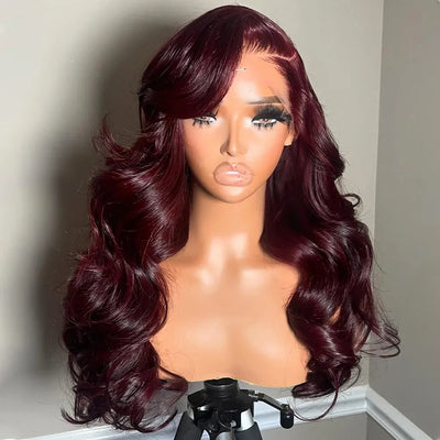 Tuneful Plum Wine Burgundy 99J Colored 10A Premium 210% Dense Human Hair Wigs