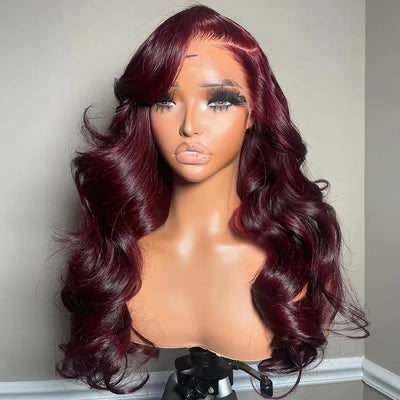 Tuneful Plum Wine Burgundy 99J Colored 10A Premium 210% Dense Human Hair Wigs