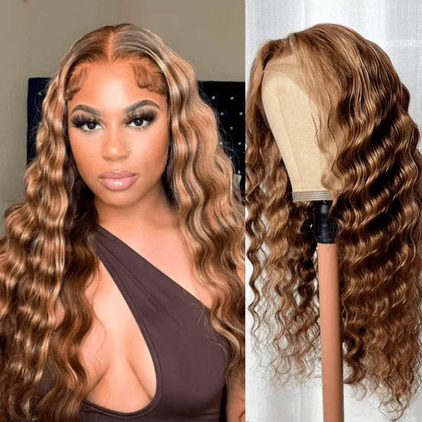 Tuneful Glueless Highlight Colored Deep Wave 13x6 5x5 4x6 Lace Front Closure Human Hair 180% Density Wigs
