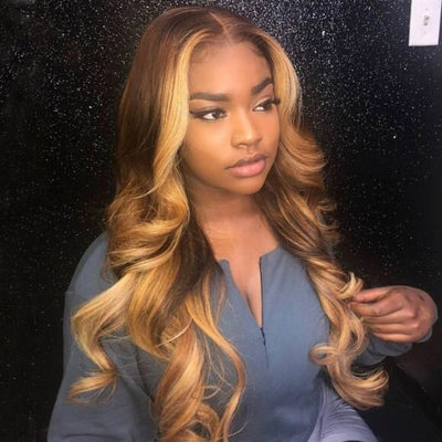 Tuneful HD Lace Highlight Blonde Colored Human Hair Wigs Glueless Wigs Body Wave