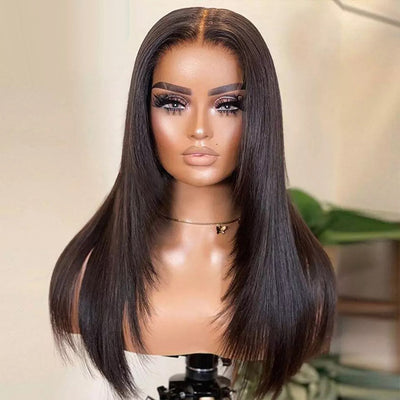 Tuneful Layer Cut Straight Glueless 6x5 13x6 Lace Front Closure Human Hair Wigs 210% Density