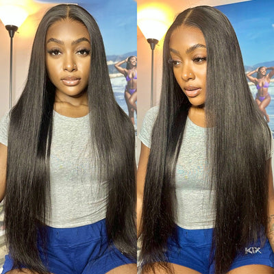 Tuneful Ready To Wear Glueless 6x4 Pre-Bleached Pre-Cut Pre-Plucked Lace 13x6 Lace Front Human Hair Straight Wigs