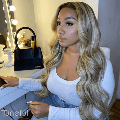 Tuneful Special Customised Rich Girl Vibe Blonde Highlight Human Hair Wig