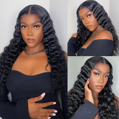 Tuneful 13X4 Undetectable HD Full Frontal Lace Human Hair Wigs Loose Deep Wave