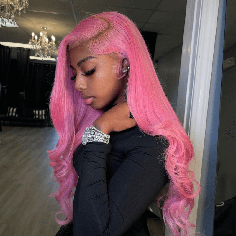 Tuneful Special Customise Pink Colored Body Wave 13x4 13x6 HD Lace Front Human Hair 613 Frontal Wigs 180% Density