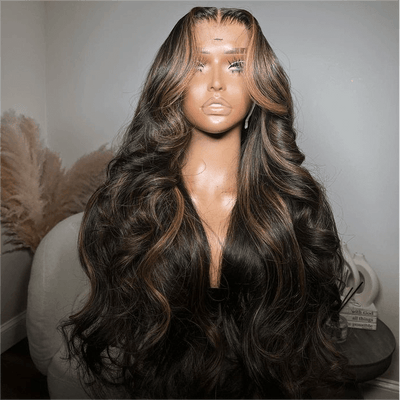 Tuneful Undetectable HD Lace #1B/30 Highlight 13×4 Full Frontal Wigs 5x5 HD Lace Body Wave Wigs