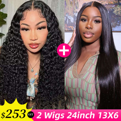 [2Wigs 13x6] Jerry Curly & Straight 24 Inches Lace Frontal Wigs