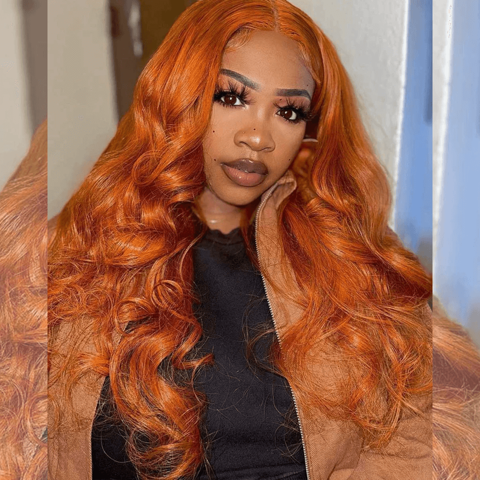 Tuneful Glueless Orange Ginger Colored Body Wave 13x6 5x5 4x6 Lace Front Closure Human Hair 180% Density Wigs