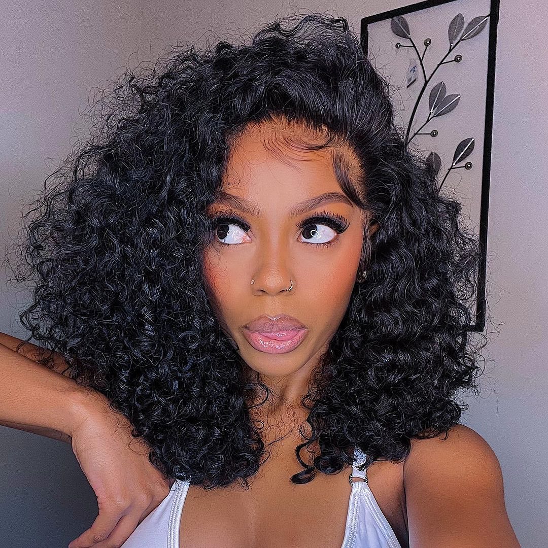 Tuneful Curly Bob Wigs Human Hair 13x6 Lace Front Wig 180% Density