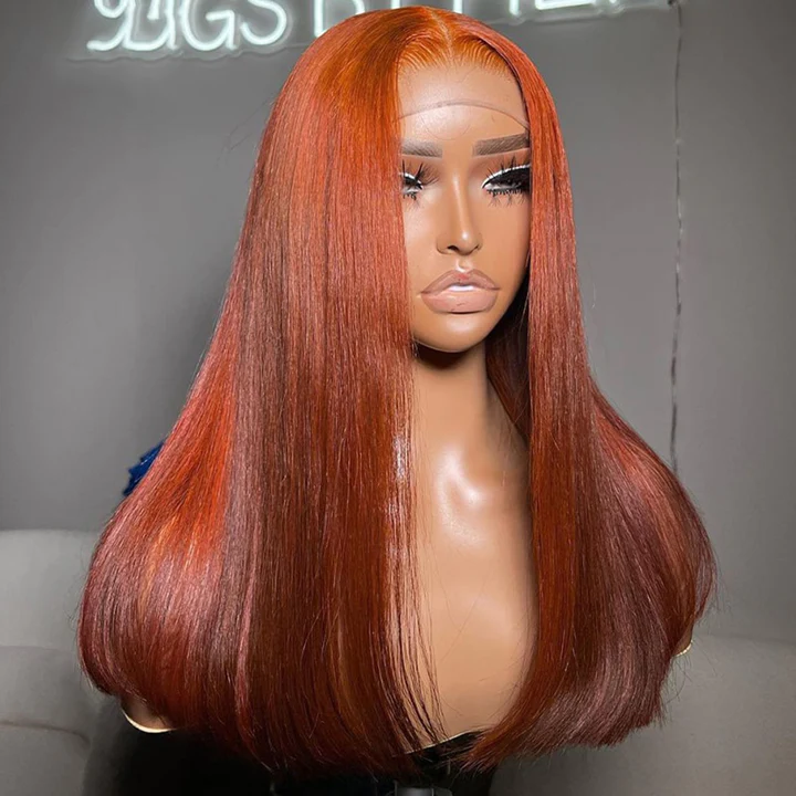 Tuneful Ginger Orange Glueless Straight 4x6 13x6 Lace Front Closure Human Hair Wigs 180% Density