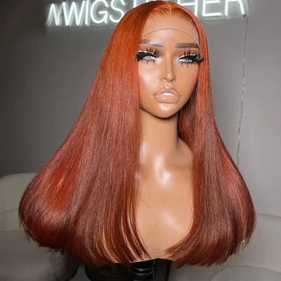 Tuneful Ginger Orange Glueless Straight 4x6 13x6 Lace Front Closure Human Hair Wigs 180% Density