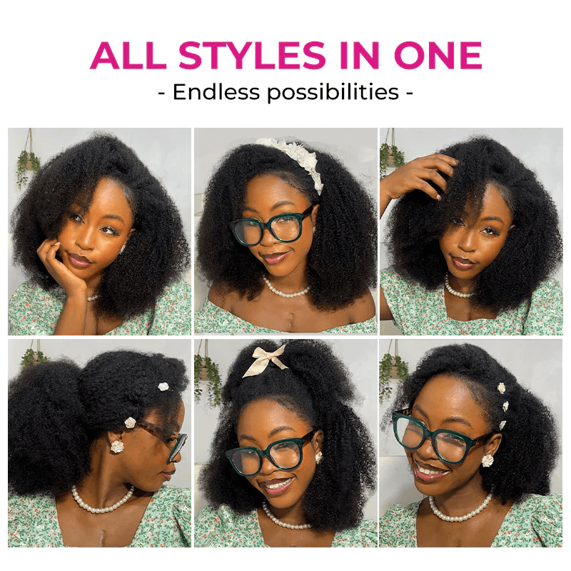 Afro Kinky Curly 3 In 1 Half Wig ( Can be weared in half wig / headband wig / ponytail )