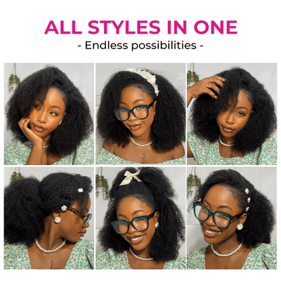 Afro Kinky Curly 3 In 1 Half Wig ( Can be weared in half wig / headband wig / ponytail )