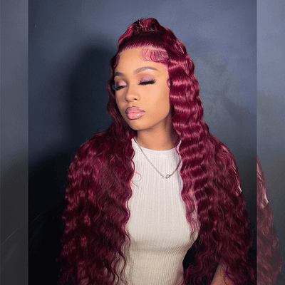Tuneful Burgundy Color Deep Wave 13x6 5x5 6x5 Glueless Lace Front Closure Human Hair Wigs